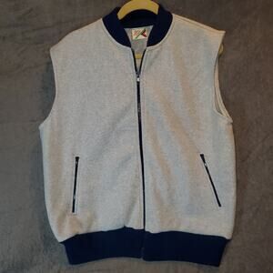 Vintage The Sports Scene Fleece Vest Zip Up Gray Blue Trim Size L